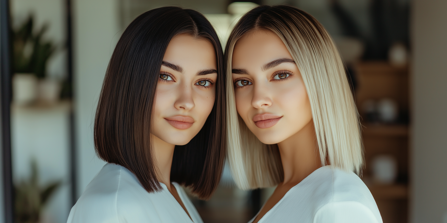 Blunt bob haircut and long bob haircut on straight hair.