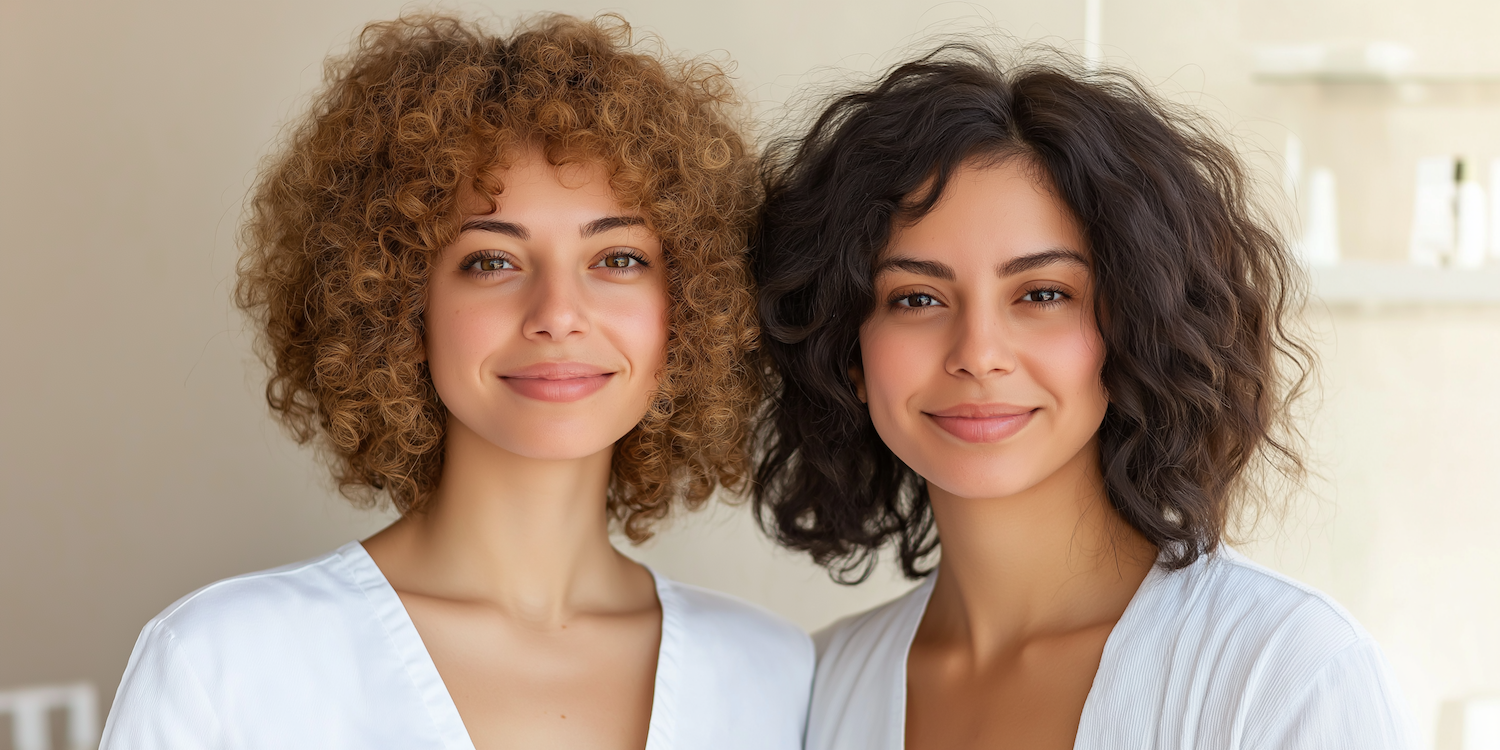 Layered bob haircut on curly hair.